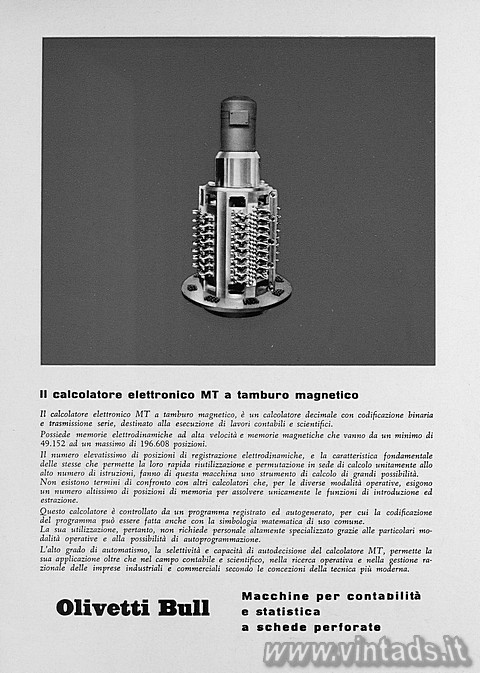 Il calcolatore elettronico MT a tamburo magnetico
Il calcolatore elettronico MT